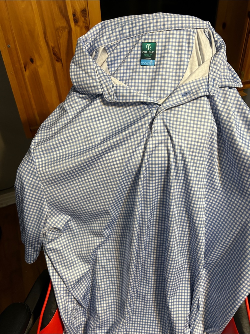 Pro tour Men's Light Blue checkered golf polo